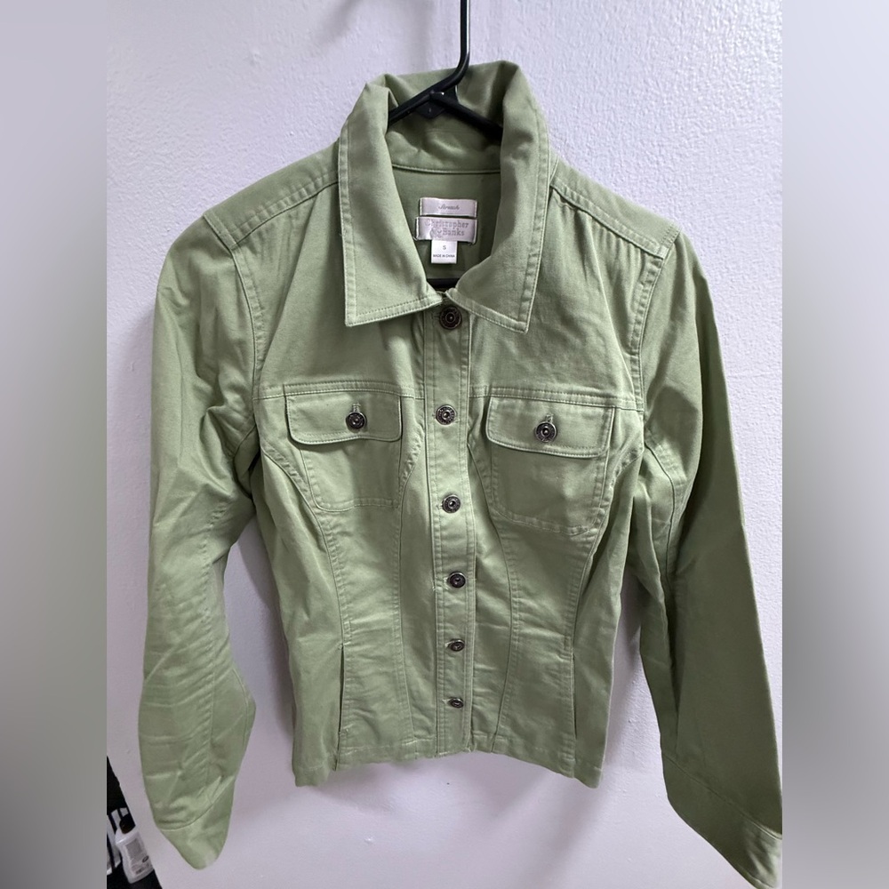 Christopher & Banks Green Floral Stretch Button Front Jacket XL